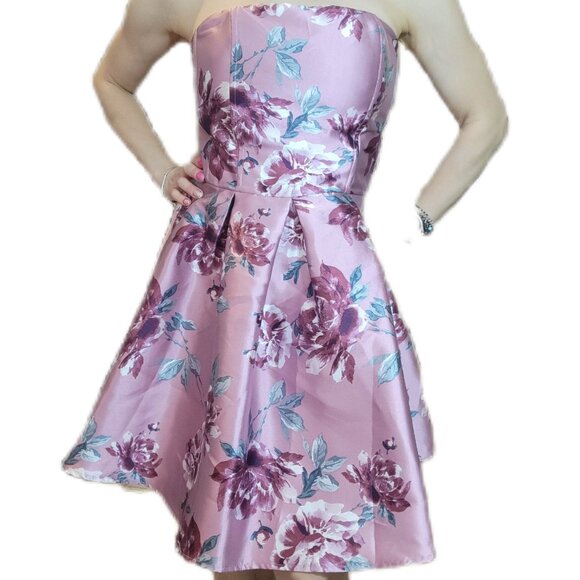 🌷Speechless Womens Pink Floral Strapless Short Fit + Flare Dress Juniors 9 - Picture 7 of 7